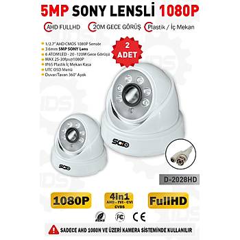 5MP Lensli 1080P FullHD AHD Güvenlik Kamerası Kamera Sistemleri için Gece Görüşlü İç Mekan 2 Adet