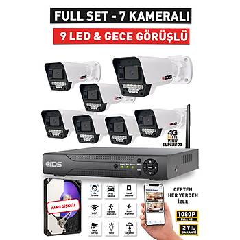 7 KAMERALI 1080P FULLHD 5MP LENSL� 9 LED GECE G�R��L� G�VENL�K KAMERASI SET� - HARD D�SKS�Z