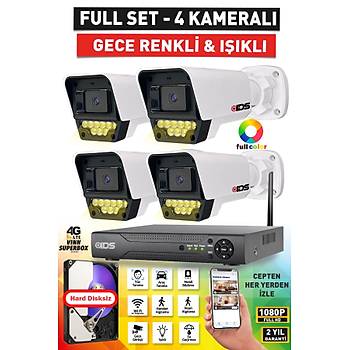 4 KAMERALI FULLHD 5MP LENSL� RENKL� GECE G�R��L� 9 LED G�VENL�K KAMERASI SET� - NOHDD