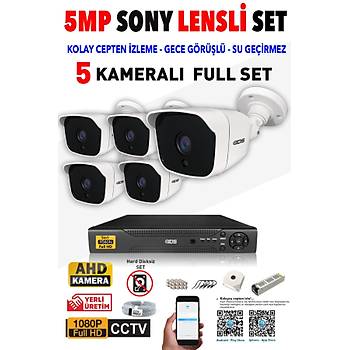 IDS - 5 Kameralı 5MP SONY Lensli 1080P FullHD Güvenlik Kamerası Sistemi - Hard Disksiz
