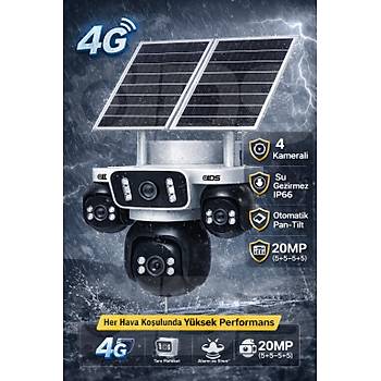 4 Kamera 20MP G�ne� Enerjili 4G G�venlik Kameras� StartLight �st�n Gece G�r��l� 128GB SD Kart Hediye