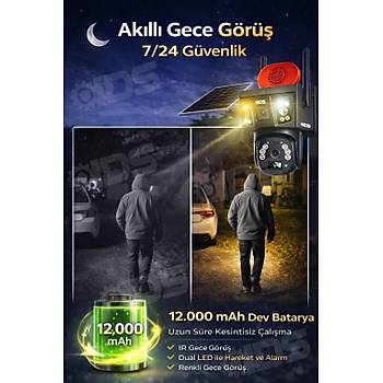 2 Lens 3 G�r�nt� 9MP 360 4G Solar G�ne� Enerjili Kamera - G�venlik Kameras� Dual Led Gece Renkli