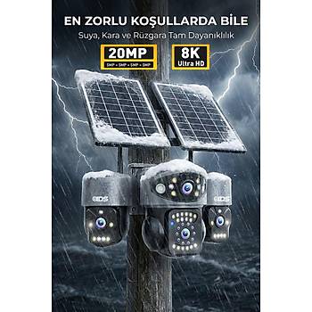 4 KAMERA 20MP 8K - 3 KAMERA OTOMAT�K - 4G SOLAR S�M KARTLI G�VENL�K KAMERASI - Y�KSEK I�IK 