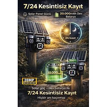 4 Kamera 20MP UltraHD G�ne� Enerjili Sim Kartl� 360 G��l� Batarya 12xZoom G�venlik Kameras�
