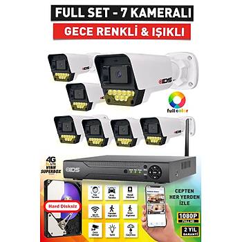 7 KAMERALI 1080P FULLHD 5MP LENSL� 9 LED RENKL� GECE G�R��L� G�VENL�K KAMERASI SET� - NOHDD