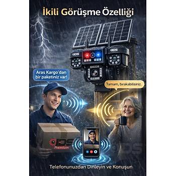 50GB �nternet 128GB SD Kart Dahil 4 Lens 20MP UltraHD G�venlik Kameras� Sim Kartl� G�ne� Enerjili