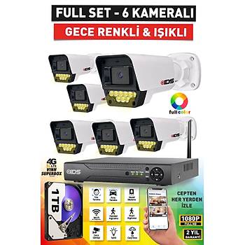 6 KAMERALI 5MP LENSL� FULLHD 1080P RENKL� GECE G�R��L� G�VENL�K KAMERASI SET� 9 LED - 1TB
