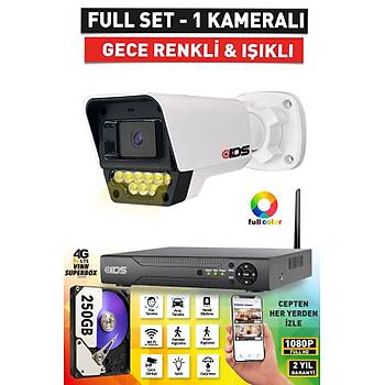 1 KAMERALI 1080P FULLHD 5MP LENSL� RENKL� GECE G�R��L� G�VENL�K KAMERASI SET� - 250GB