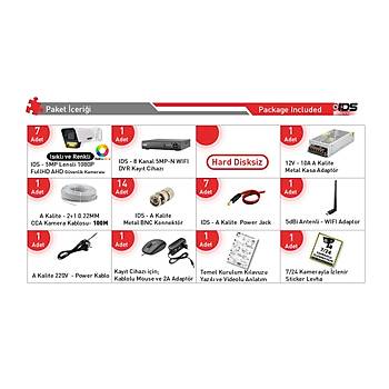 7 KAMERALI 1080P FULLHD 5MP LENSL� 9 LED RENKL� GECE G�R��L� G�VENL�K KAMERASI SET� - NOHDD