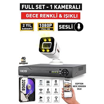 SESL - 1 KAMERALI FULLHD GECE RENKL VE IIKLI GVENLK KAMERASI - KAMERA SET 320GB DSK