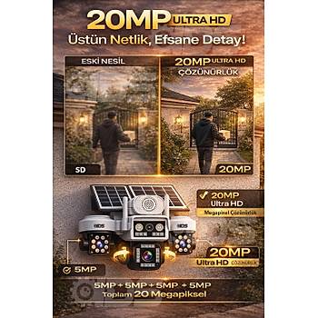 20MP 4 KAMERA 3 OTOMAT�K 8K G�NE� ENERJ�L� SOLAR 4G G�VENL�K KAMERASI - �AKAR LED S�REN Y�KSEK I�IK
