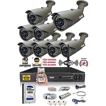 IDS - 8 Kameral 5MP Lensli 1080P FullHD Gvenlik Kameras Sistemi - Cepten zle - 500D