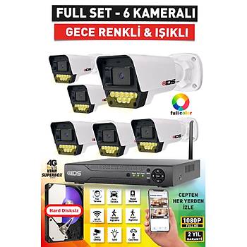 6 KAMERALI 5MP LENSL� FULLHD 1080P RENKL� GECE G�R��L� G�VENL�K KAMERASI SET� 9 LED - NOHDD