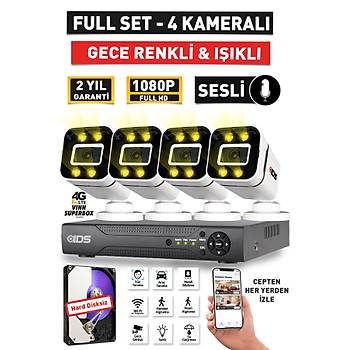 SESL - 4 KAMERALI FULLHD GECE RENKL VE IIKLI GVENLK KAMERASI - KAMERA SET HARD DSKSZ