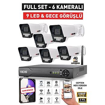 6 KAMERALI 5MP LENSL� FULLHD 1080P GECE G�R��L� G�VENL�K KAMERASI SET� 9 LED - HARD D�SKS�Z
