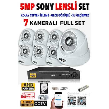 IDS - 7 Kameralı 5MP SONY Lensli 1080P FullHD Güvenlik Kamerası Sistemi - Cepten İzle - 1TB İç