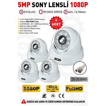 5MP Lensli 1080P FullHD AHD Güvenlik Kamerası Kamera Sistemleri için Gece Görüşlü İç Mekan 4 Adet