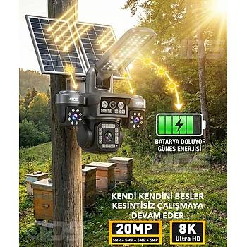 20MP 3 OTOMAT�K 4 KAMERA 8K 4G SOLAR G�NE� ENERJ�L� KAMERA Y�KSEK I�IKLI �NTERNET VE SD KART DAH�L