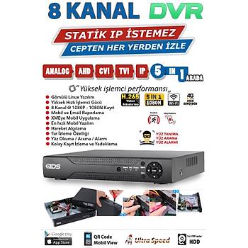 IDS - 8 Kameral 5MP Lensli 1080P FullHD Gvenlik Kameras Sistemi - Cepten zle - 500D