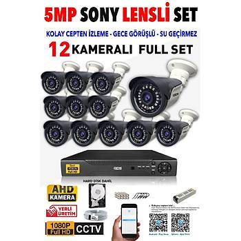 12 Kameralı SET - 5MP SONY Lensli Full HD Gece Görüşlü Güvenlik Kamerası Sistemi - Cepten İzle