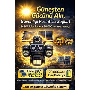 4 Lens 20MP Ultra HD Tam Kontrol Sim Kartl� G�ne� Enerjili Kamera 12xZoom �akar Led SD Kart Hediye