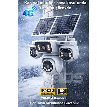 20MP 4 KAMERA 360 �ZLEME G�NE� ENERJ�L� 4G S�M KARTLI G�VENL�K KAMERASI 128GB SD KART VE 20GB �NTERNET