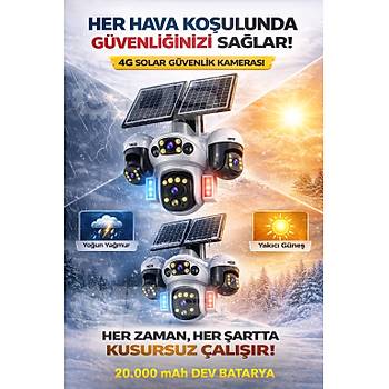 3 HAREKETL� 4 KAMERA 20MP SIM KARTLI SOLAR 4G G�NE� ENERJ�L� G�VENL�K KAMERASI SD KART �NTERNT DAH�L
