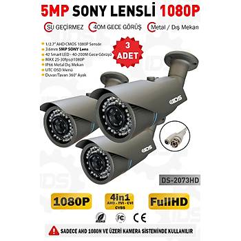 5MP Lensli 1080P FullHD AHD Gvenlik Kameras Kamera Sistemleri iin Gece Grl Su Geirmez 3 Adet