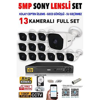 13 Kameralı SET - 5MP SONY Lensli Full HD Gece Görüşlü Güvenlik Kamerası Sistemi - Cepten İzle