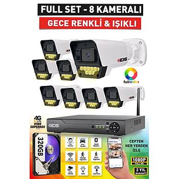 8 KAMERALI 5MP LENSL� 1080P FULLHD RENKL� GECE G�R��L� 9 LED G�VENL�K KAMERASI SET� - 320GB