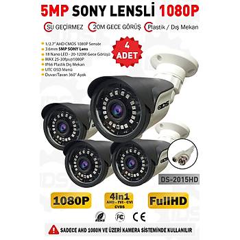5MP Lensli 1080P FullHD AHD Gvenlik Kameras Kamera Sistemleri iin Gece Grl Su Geirmez 4 Adet