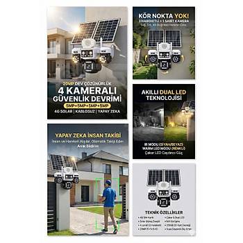 4 KAMERA 3 OTOMAT�K 20MP SOLAR 4G G�NE� ENERJ�L� G�VENL�K KAMERASI 50GB �NTERNET VE 128GB SD KART