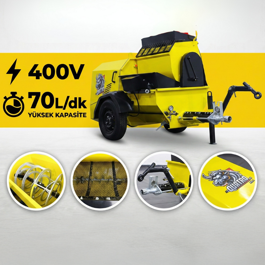 OTOMATİK YIKAMALI Quatro Profesyonel Kara Sıva Makinesi | 400V 70L/dk Yüksek Kapasite