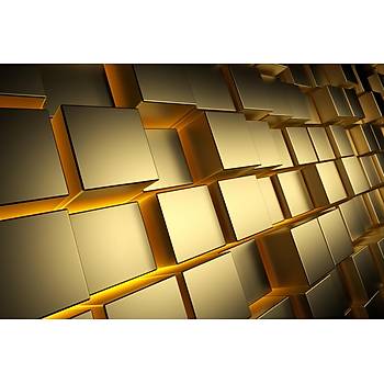 Premium Duvar Kad  Boyutlu 3D Altn Gold Sar Kare Bloklar Stunlar Poster 3D-4-ICPS
