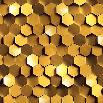 Premium Duvar Kad  Boyutlu 3D Altn Gold Sar Altgen Hexagon Petek Bloklar Poster 3D-10-ICPS