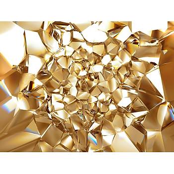 Premium Duvar Kad  Boyutlu 3D Altn Gold Sar Abstract Kristal Poster 3D-32-ICPS
