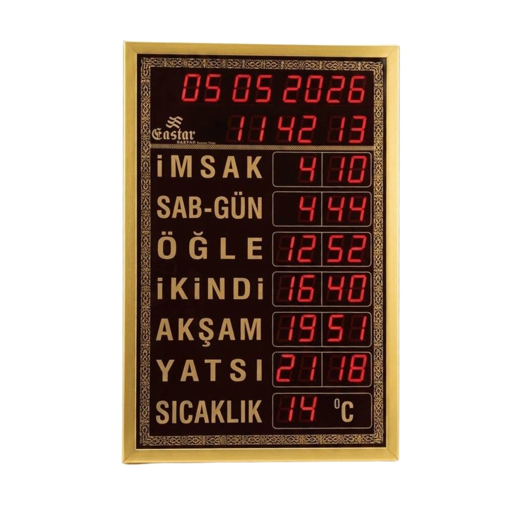 Eastar Büyük Boy Gold Krom Tuşlu Namaz Vakitleri Saati
