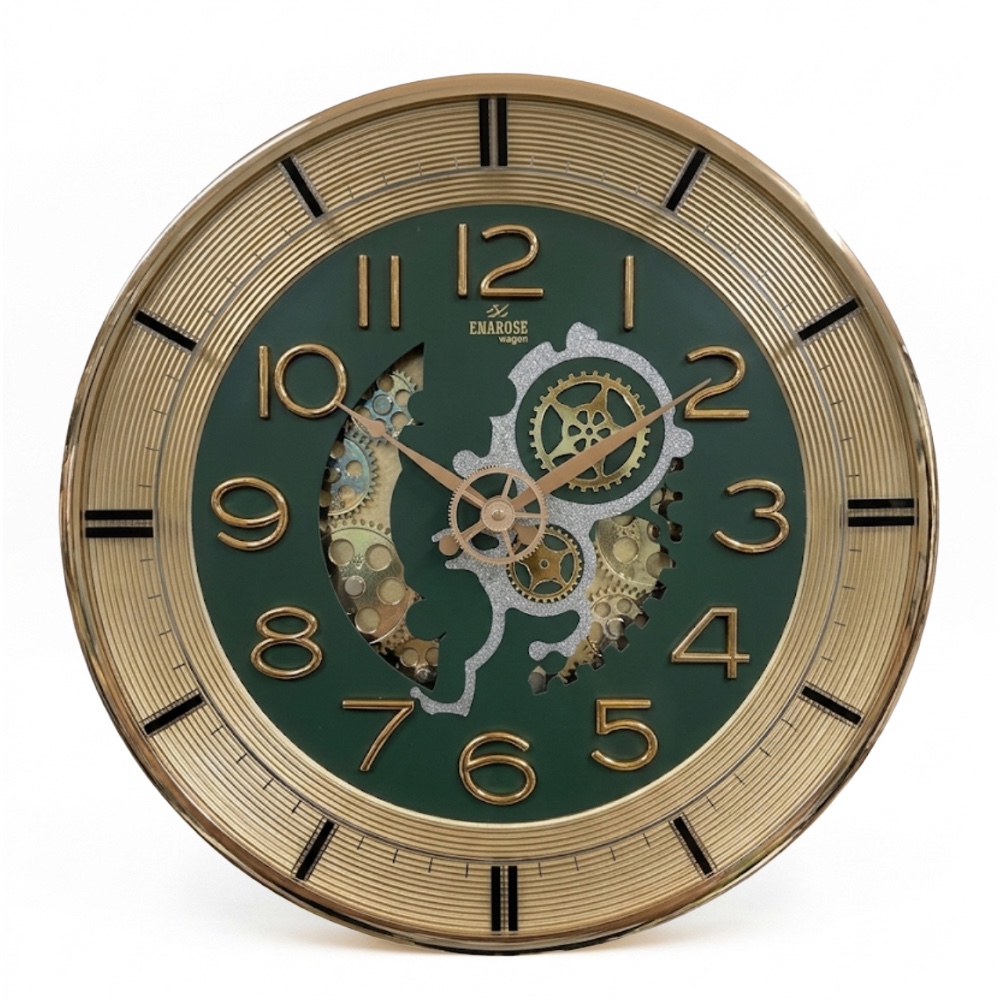 Enarose A552316 Gold Green Çarklı Duvar Saati