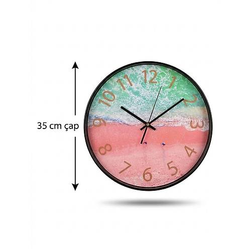 AW3505/S-YP Pink Beach 35 cm Siyah �er�eveli Duvar Saati