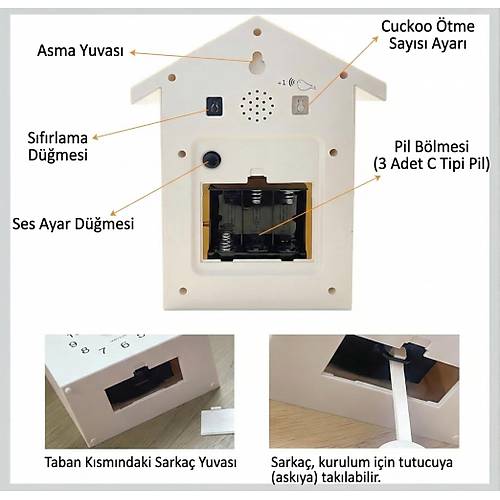 Enarose E62-1 Yeni Nesil Sarka�l� Guguklu Duvar Saati