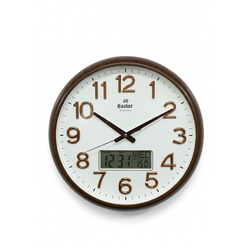 Eastar A5146 Ah�ap G�r�n�ml� S�cakl�k/Takvimli Duvar Saati