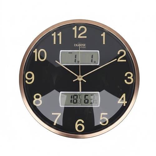 Enarose A551125-2 Takvim S�cakl�k ve Nem G�stergeli Duvar Saati