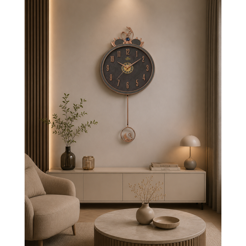 Enarose A552320 Silver Coffee Sarka�l� Duvar Saati