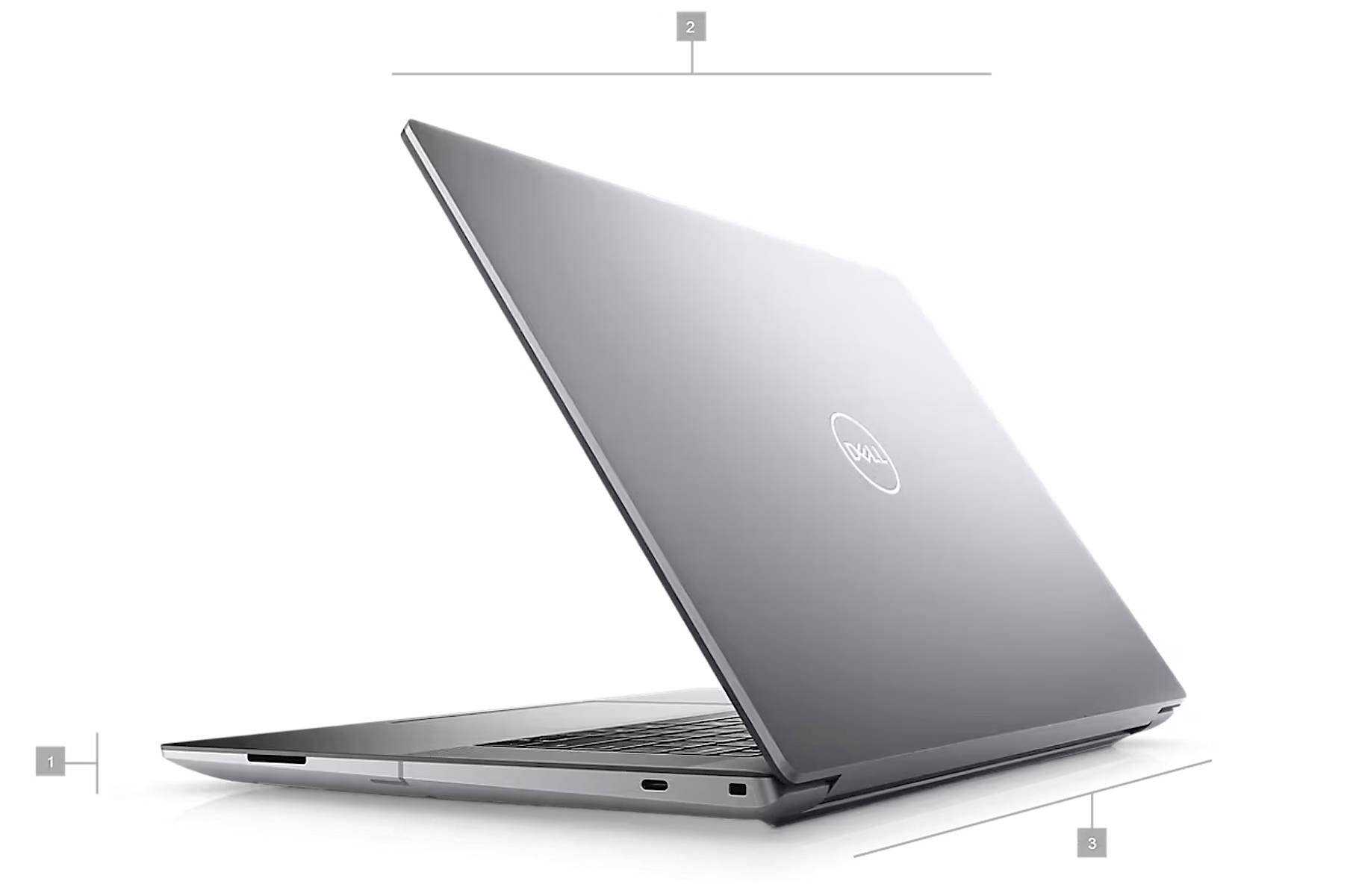 1\\\\\\\\\\\\\\\'den 3\\\\\\\\\\\\\\\'e kadar rakamlarla rn boyutlar ve arlnn gsterildii Dell Precision 16 5680 Dizst Bilgisayar.