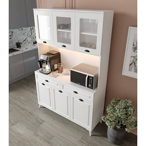 Seronay Lunera Kahve K��esi - 140 cm MDF Mutfak Dolab� Ayakl� - LED Ayd�nlatmal�