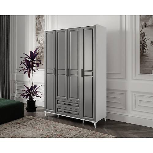 Seronay Mirea 4 Kapakl� �ekmeceli Antrasit - Beyaz Gard�rop