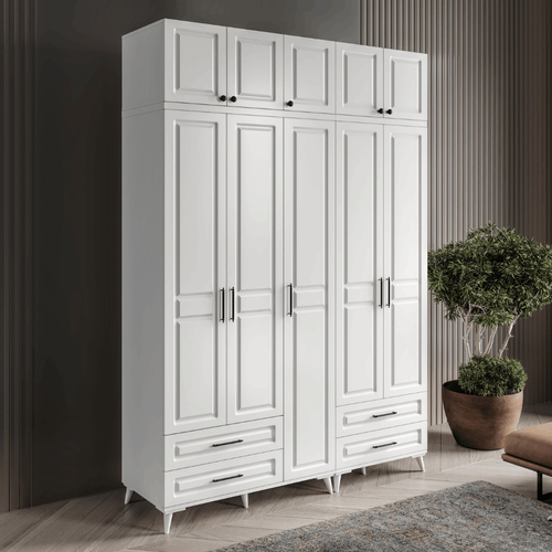 Seronay Mirea 5 Kapakl� 4 �ekmeceli Y�kl�kl� Beyaz Gard�rop
