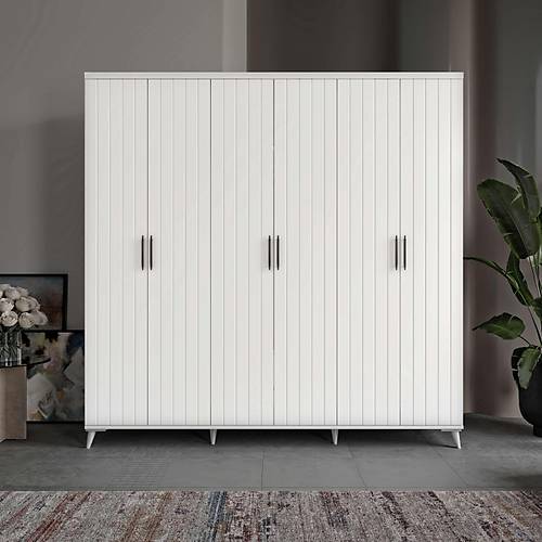 Seronay Odrel 6 Kapakl� Beyaz Gard�rop