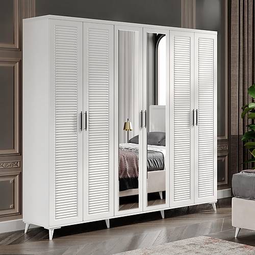 Seronay Lavin 6 Kapakl� Aynal� Beyaz Gard�rop