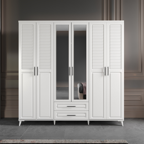 Seronay Valen 6 Kapakl� Aynal� Beyaz Gard�rop